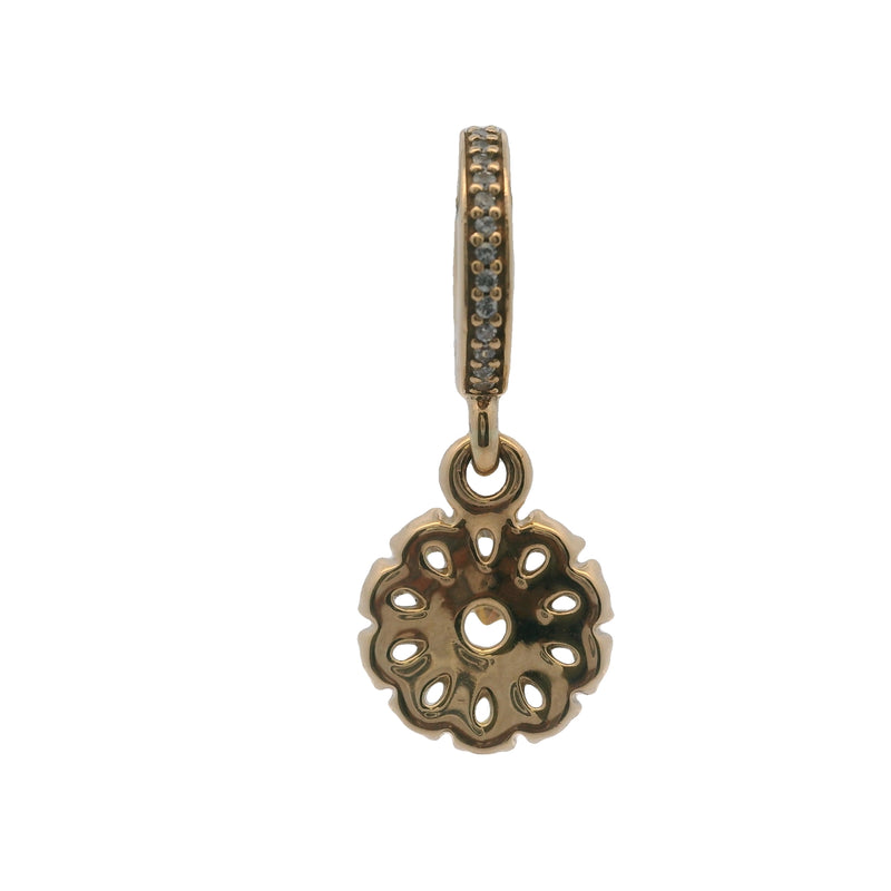 Retired Pandora Solid 14kt Yellow Gold and CZ Embellished Floral Drop Dangle Charm