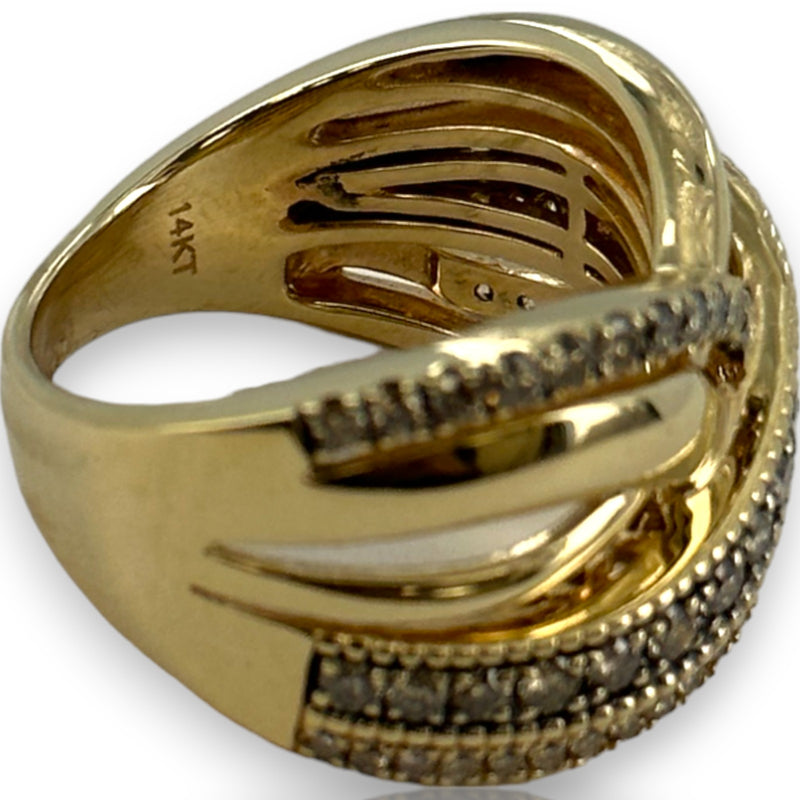 LeVian 14kt Yellow Gold Crossover 14mm Ring with Champagne "Chocolate" Diamonds Size 8