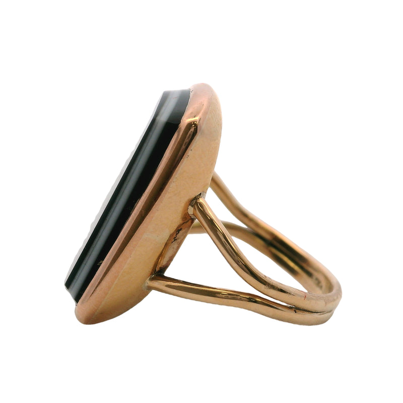 Antique Late Victorian Flat-Top Onyx Banded Black and White Cocktail Ring Size 5.5