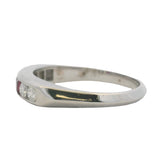 Vintage 18kt White Gold Round Diamond Princess Cut Lab Ruby Stackable Ring Sz 6