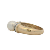 Vintage Solid 14kt Yellow Gold Akoya Pearl and Accent Diamonds Cocktail Ring Size 6.25