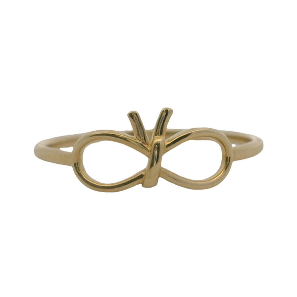 Solid 14kt Yellow Gold Thin Dainty Bow Ribbon Ring Made In Turkey Size 7