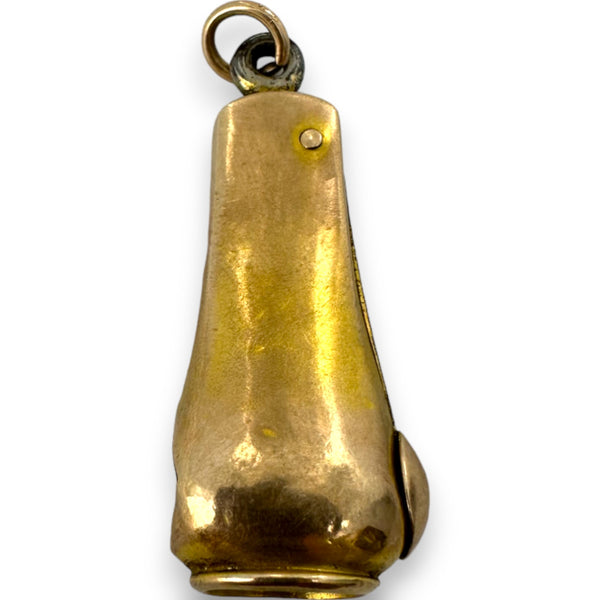 Antique Late Victorian 10kt Yellow Gold Pocket Watch Chain Fob Cigar Cutter Snake Detail with Paste Glass Charm Pendant