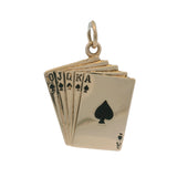 Vintage Playing Cards Full House 14k 585 Yellow Gold Enameled Black Charm Pendant
