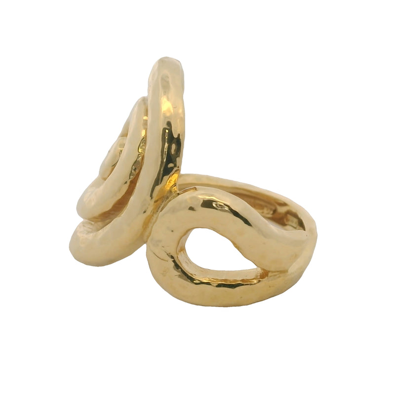 Italian Solid 18kt Yellow Gold Handmade Hammered Spiral Swirl Ring Size 7