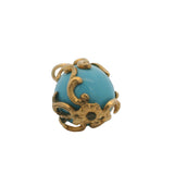 Vintage Solid 14kt Yellow Gold and Turquoise Decorated Scroll Egg Necklace Pendant