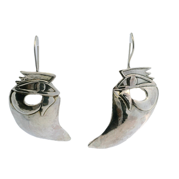 Seman's 925 Sterling Silver Eye of Ra/Horus Large Drop Hook Earrings