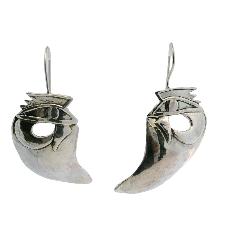 Seman's 925 Sterling Silver Eye of Ra/Horus Large Drop Hook Earrings