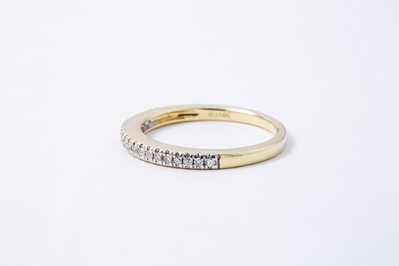 Diamond Line 2mm Anniversary Band 14K 585 Yellow Gold Ring Size 7 1/4