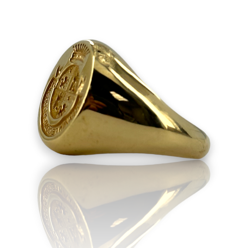 Wax Seal Latin Crest 14k 585 Yellow Gold Signet Ring Size 7.5
