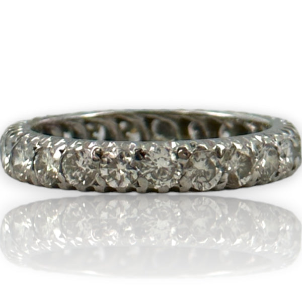 Vintage Solid 14kt White Gold and 1.61ctw Round Brilliant Diamond Eternity Wedding Band Ring Size 6.25
