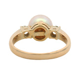 Vintage Solid 14kt Yellow Gold, 9mm Pearl, and 0.30ctw Diamond Cocktail Ring Size 6