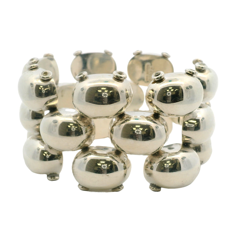 925 Sterling Silver Mexican Taxco 1.7" Wide 8.4" Long Oval Statement Bracelet