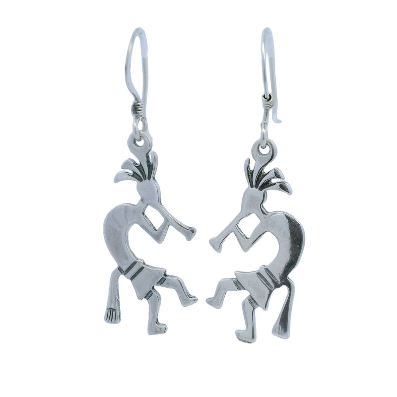 925 Sterling Silver Native American Kokopelli Deity Drop/Dangle Hook Earrings