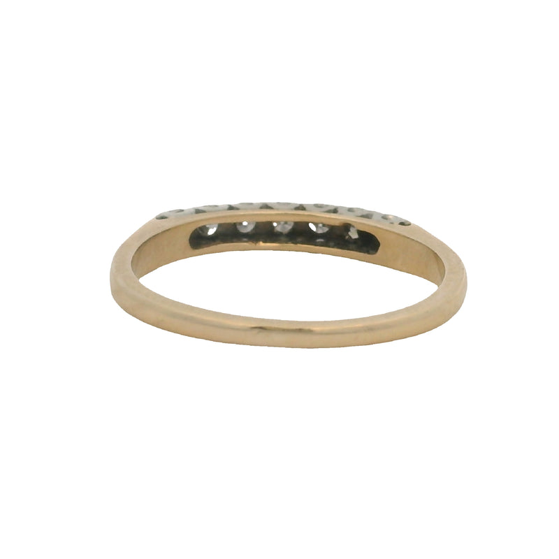 Antique 1930s 14kt Two-Tone Single-Cut 7 Diamond Line Wedding Band Ring Size 7