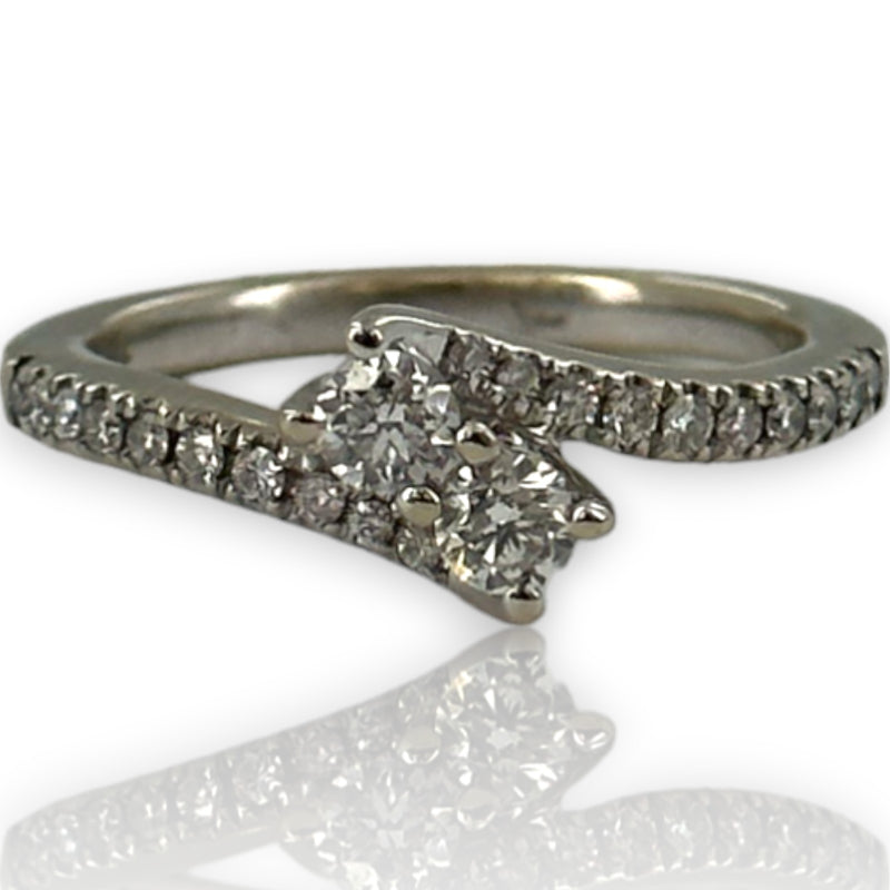 Kay Ever Us Collection 14kt White Gold Toi et Moi Ring With Half Eternity Diamond Band Size 6.75