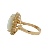 Solid 14kt Yellow Gold Large Lab Opal Cabochon and CZ Halo Cocktail Ring Size 10