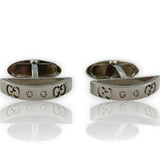 GUCCI Solid 18kt White Gold and Diamond Whale Back GG Logo Cufflinks Made In Arezzo, Italy with Italian and Swiss Hallmarks