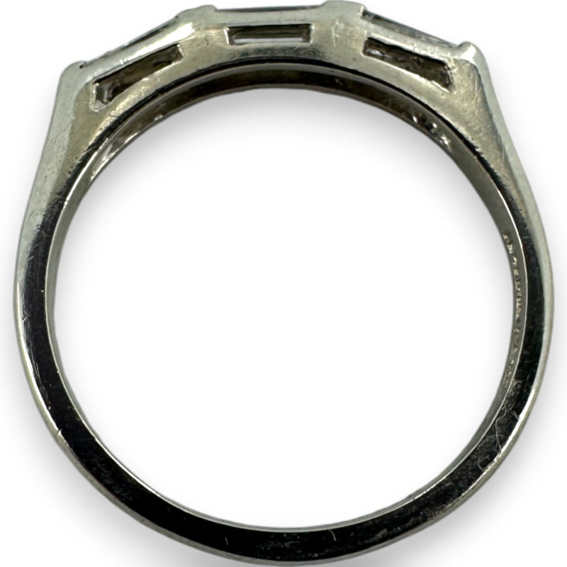 Antique Art Deco Solid 900 Platinum and Baguette Diamond Wedding Band Stackable Ring