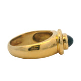 Vintage 1980s Solid 18kt Yellow Gold Cabochon Sapphire And Accent Diamond Cocktail Ring Size 5.5