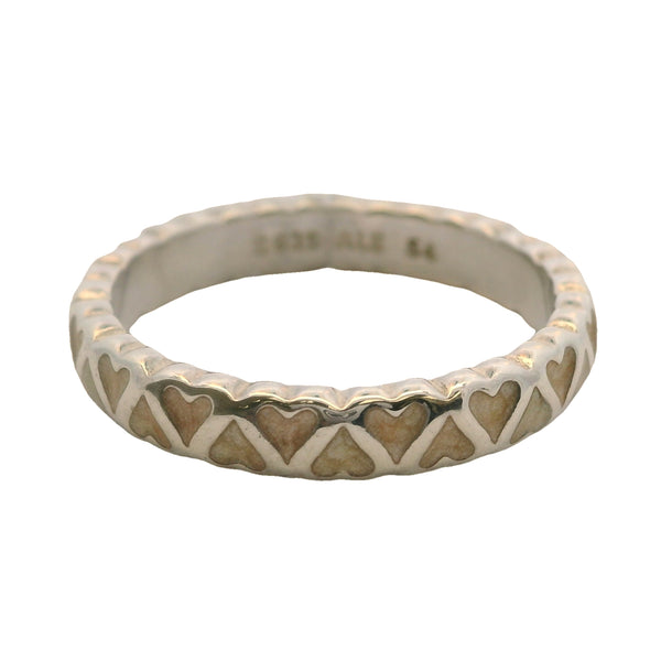Pandora 925 Sterling Silver Abundance of Love Beige Enamel Hearts Ring Size 6.75