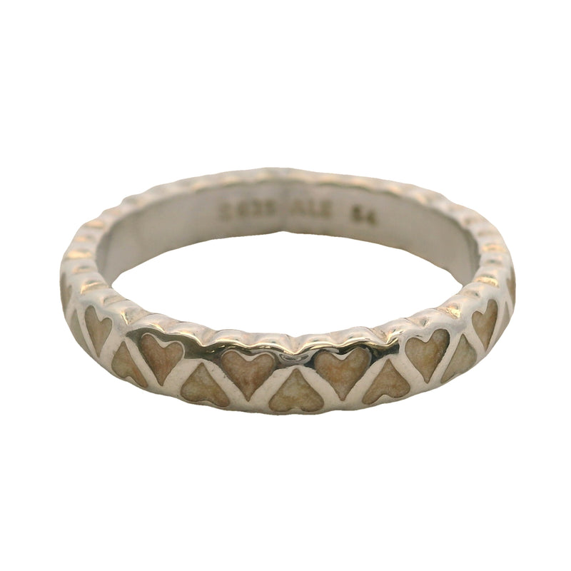 Pandora 925 Sterling Silver Abundance of Love Beige Enamel Hearts Ring Size 6.75