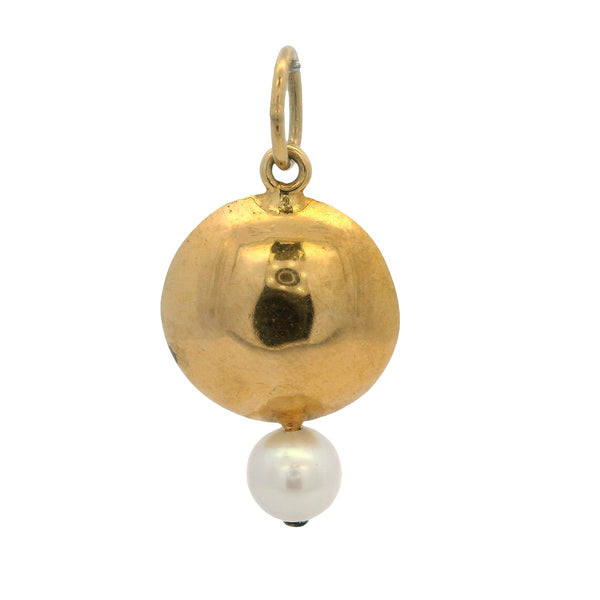 Antique Mid-Victorian 14kt Yellow Gold Circle Floral Lavalier Pendant with Diamond and Pearl