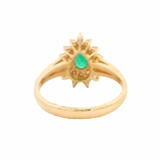 Vintage Solid 14kt Yellow Gold Pear-Cut Emerald Cocktail Ring with Double Halo of Diamonds Size 6