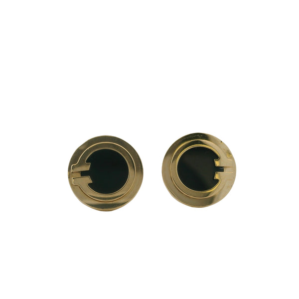 Tiffany & Co Tiffany T Black Onyx Circle Stud Earrings in 18kt 750 Yellow Gold