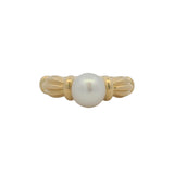 Vintage Tiffany & Co Solid 18kt Yellow Gold Pearl Solitaire Scalloped Band Ring Size 5.5