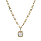 Retired Mejuri Solid 14kt Yellow Gold Curb Chain 16" Necklace and White Topaz Pendant