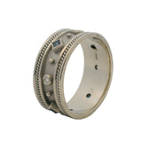Solid 14kt White Gold Diamond and Sapphire 10mm Wide Rope Detail Band Ring Size 11