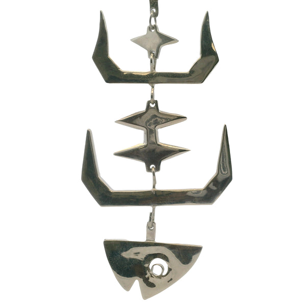 Vintage Mexican 925 Sterling Silver Modernist Taxco Fish Bone Skeleton Pendant