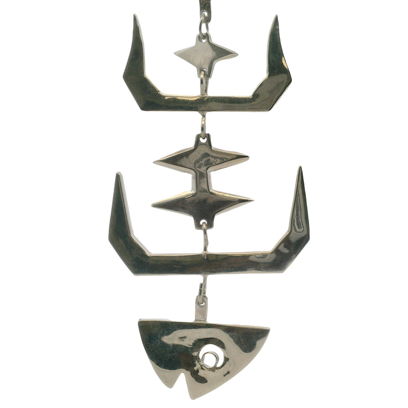 Vintage Mexican 925 Sterling Silver Modernist Taxco Fish Bone Skeleton Pendant