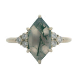 Solid 14kt White Gold Moss Agate and Diamond Accent Solitaire Ring Size 7