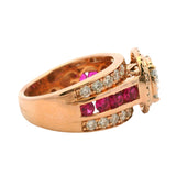 Solid 14kt Rose Gold 1.88ctw Diamond and Ruby Cluster Statement 12.8mm Wide Ring Size 7