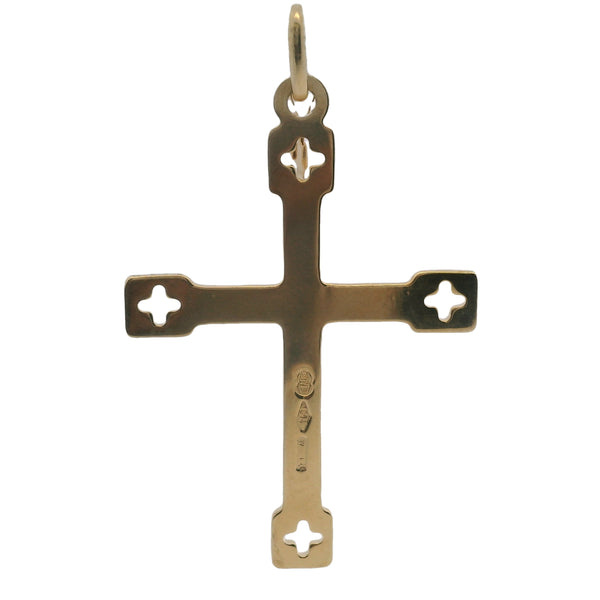 UnoAerre Italian Solid 18kt Yellow Gold Faceted 1.5" Long Cross Necklace Pendant