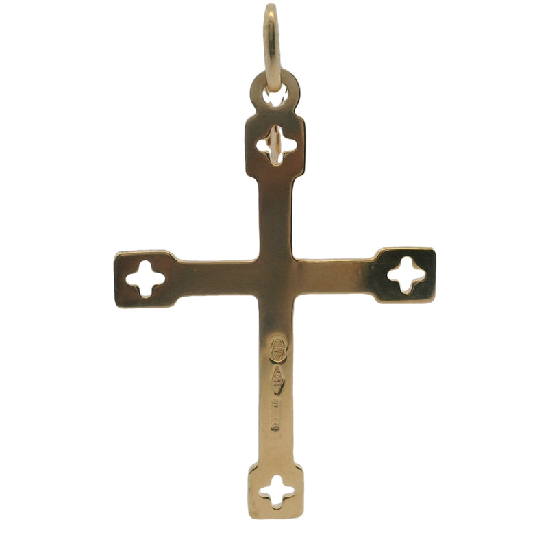 UnoAerre Italian Solid 18kt Yellow Gold Faceted 1.5" Long Cross Necklace Pendant