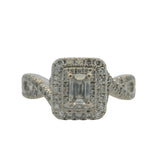 Neil Lane Solid 14kt White Gold 1ctw Emerald Cut Diamond Double Halo Twist Solitaire Ring Size 7