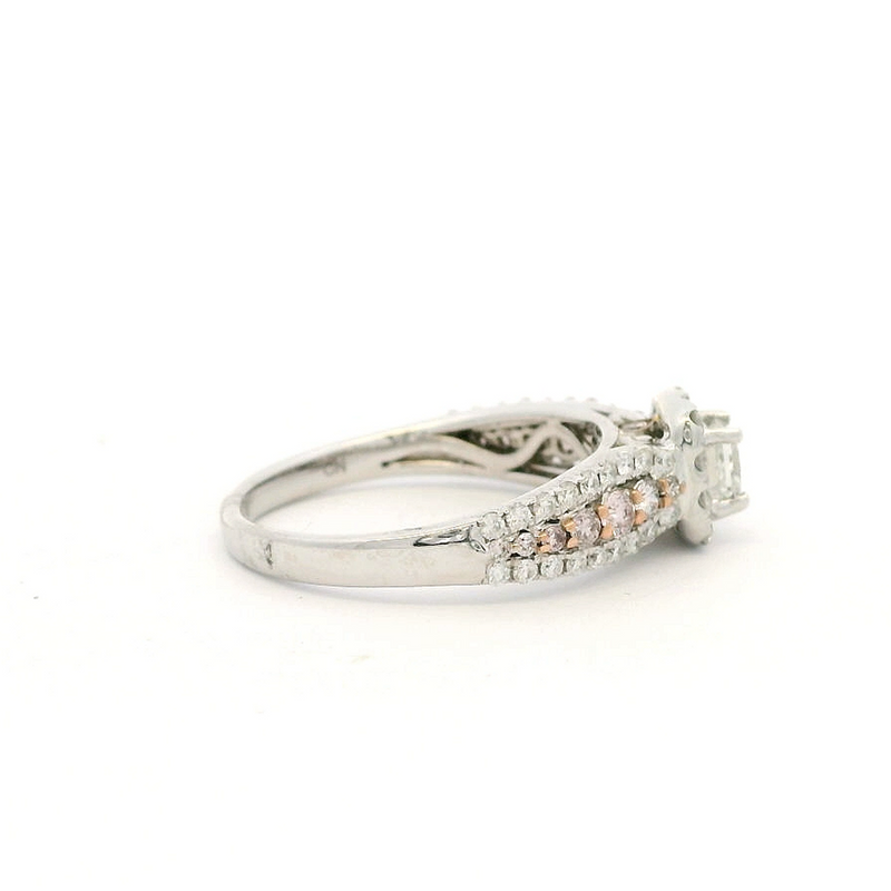 14kt Solid White Gold and Princess Cut Diamond Engagement Ring with Halo and Diamond Shoulders Size 7