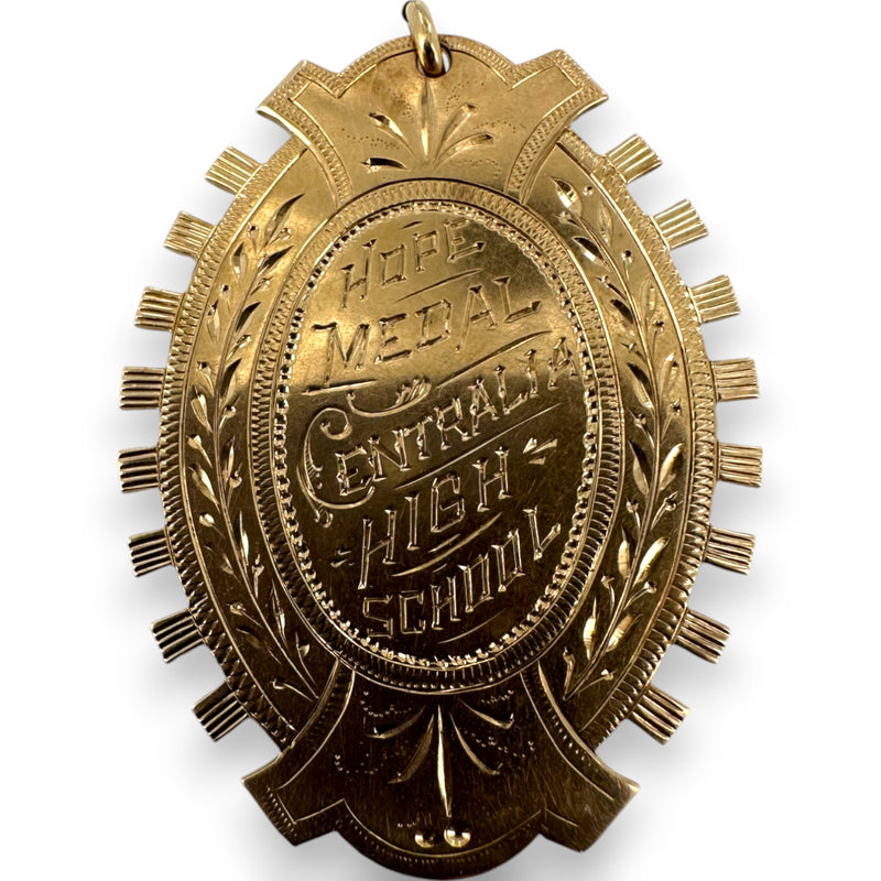 Edwardian Era 1914 Solid 14kt Rose Gold HOPE Medal Pendant/Brooch To Vera Rutter From Centralia High School
