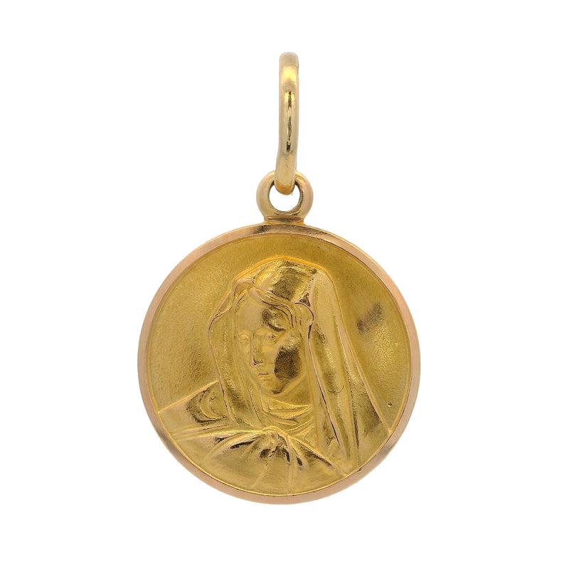 Vintage Italian Solid 18kt Yellow Gold Madonna Virgin Mary Madonna Circle Pendant
