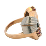 Vintage 1930s Solid Rose White Gold Retro Spiral Ring with Diamond Rubies Size 8