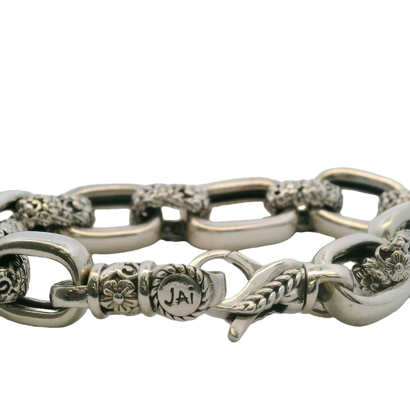 JAI by John Hardy 925 Sterling Silver Forget-Me-Not Floral Large-Link Bracelet 8"