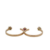 10kt Yellow Gold Double 2-Finger Wrap Ring with Blue White CZ Lab Ruby Size 10
