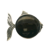Taxco Mexico 925 Sterling Silver and Golden Sheen Obsidian Large Fish Brooch Pin