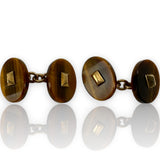Antique Late Victorian Solid 9k Yellow Gold Chain-Link Tiger's Eye Oval Cufflinks Made in London