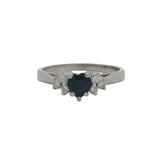 Solid 14kt White Gold Ring with Heart-Shaped Sapphire Solitaire and 6 Accent Diamonds Size 7
