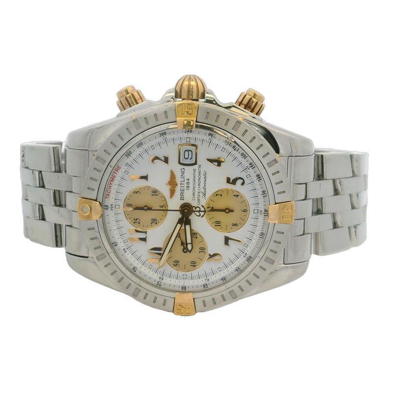 Breitling Chronomat Evolution B13356 44mm Steel 18k Chronograph White Watch
