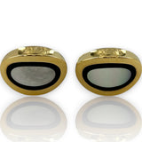Asprey London Solid 18kt Yellow Gold Heavy 16g Whale-Back Oval Cufflinks with Inlaid Mother of Pearl and Onyx